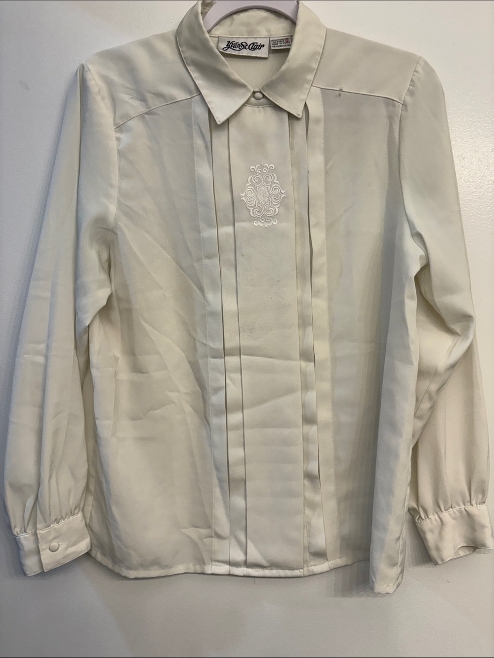 Yves St. Clair Cream Pleated Front Dress Shirt Vintage! Office Work Professional
